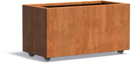 Cortenstaal plantenbak CARREZ met wielen 100x50x50cm.