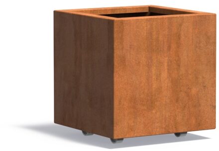Cortenstaal plantenbak CARREZ met wielen 50x50x50cm.