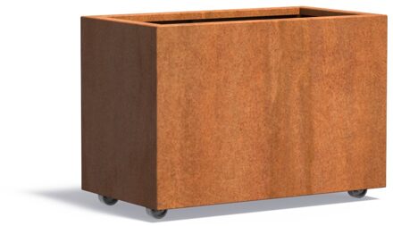Cortenstaal plantenbak CARREZ met wielen 90x50x60cm.