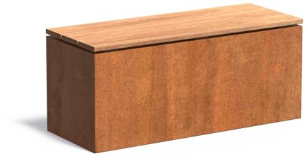 Cortenstaal sokkel met zitting 100x40x43cm.