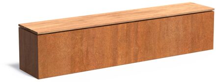 Cortenstaal sokkel met zitting 200x40x43cm.