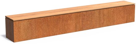 Cortenstaal sokkel met zitting 300x40x43cm.