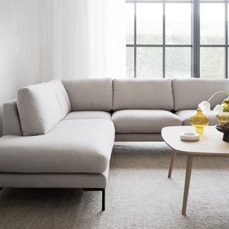 Corwin gestoffeerde hoekbank beige - links - 266 cm