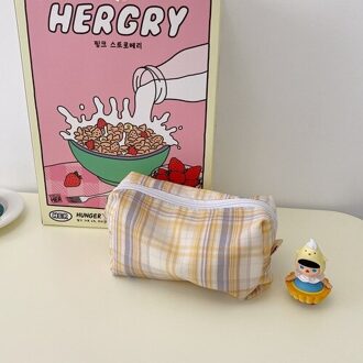 Cosmetische Tassen Vrouwen Plaid Grote Capaciteit Make-Up Potlood Gevallen Ins Reizen Toiletartikelen Organizer Waszak Eenvoudige Mooie Draagbare geel