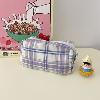 Cosmetische Tassen Vrouwen Plaid Grote Capaciteit Make-Up Potlood Gevallen Ins Reizen Toiletartikelen Organizer Waszak Eenvoudige Mooie Draagbare Paars