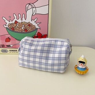 Cosmetische Tassen Vrouwen Plaid Grote Capaciteit Make-Up Potlood Gevallen Ins Reizen Toiletartikelen Organizer Waszak Eenvoudige Mooie Draagbare wit