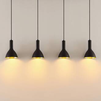 Cosmina hanglamp, 4-lamps lang zwart zwart, goud
