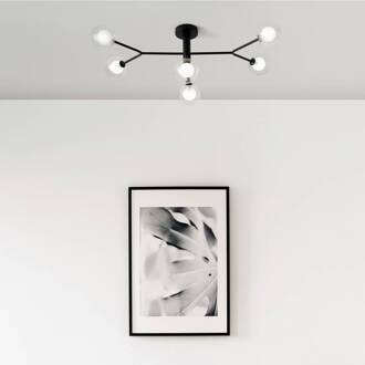 Cosmo plafondlamp, 6-lamps, zwart/helder, glas zwart, helder, goud