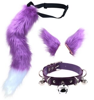 Cosplay Faux Fur Kitten Staart Oren Haarspeldjes En Faux Lederen Halsband Set Paars