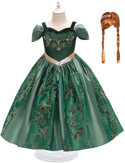 Cosplay Princess Party Anna Dress for Girls Flower Green Ball Gown Child Halloween Costume Girl Birthday Frock Wedding Clothes