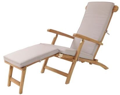 Costa ligstoel van Teak Hout met Kussen Lounger Deckchair / Tuinligstoel verstelbaar in 4 standen Beige