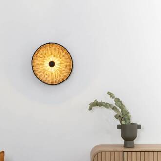Costas wandlamp, zwart/licht hout, rotan, Ø 40 cm licht hout, zwart