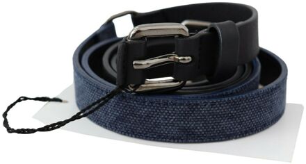 Costume National Omkeerbare Leren Riem Blauw Canvas Donkerblauw
