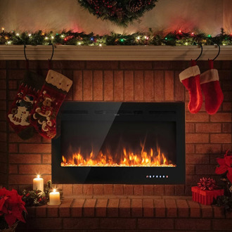 COSTWAY High Quality Adjustable Temperature 40 " Electric Fireplace Recessed Wall Mounted with Multicolor Flame Touch Screen