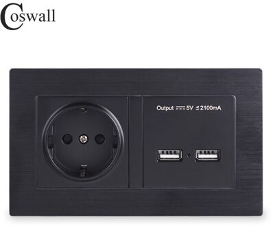 COSWALL Aluminium Metal Panel Stopcontact EU Standaard Stopcontact Met Dual USB Smart Inductie Charge Port Voor Mobiele 5V 2.1A