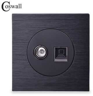 Coswall Aluminium Paneel RJ45 Internet Jack Met Tv Outlet Muur Data Computer Socket Knight Zwart