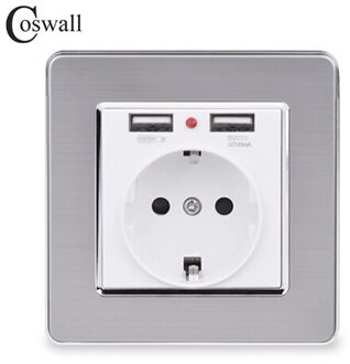 Coswall Beste Dual Usb-poort 5V 2.1A Elektrische Wall Charger Adapter Eu Plug Socket Switch Power Dock Station Opladen outlet Panel