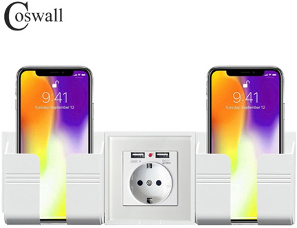 Coswall Wall Socket Phone Holder Smartphone Accessories Stand Support For Mobile Phone Apple Samsung Huawei Two Phone Holder