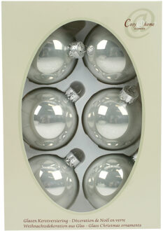 Cosy @ Home 12x stuks glazen kerstballen zilver/wit 7 cm glans - Kerstbal Zilverkleurig