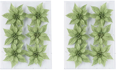 Cosy @ Home 24x stuks decoratie bloemen rozen groen glitter op ijzerdraad 8 cm