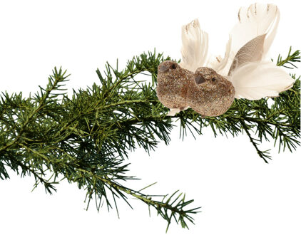 Cosy @ Home 2x stuks kerstboom vogels op clip glitter champagne 11 cm