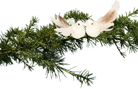 Cosy @ Home 2x stuks kerstboom vogels op clip glitter wit 11 cm - Kersthangers