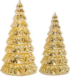 Cosy @ Home 2x stuks led kaarsen kerstboom kaarsen goud H15 cm en H19 cm - LED kaarsen Goudkleurig