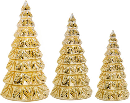 Cosy @ Home 3x stuks led kaarsen kerstboom kaarsen goud H15 cm, H19 cm en H23 cm - LED kaarsen Goudkleurig