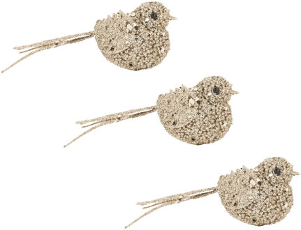 Cosy @ Home 6x stuks decoratie vogels op clip glitter champagne 12 cm