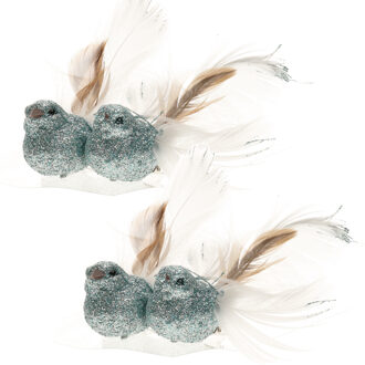 Cosy @ Home 6x stuks decoratie vogels op clip glitter ijsblauw 11 cm