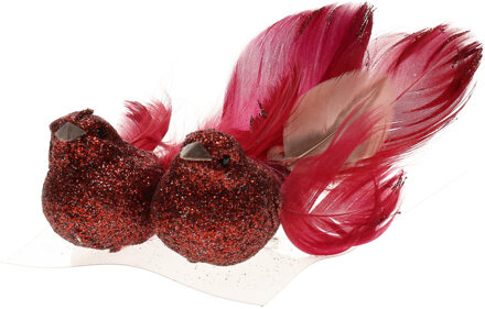 Cosy @ Home 6x stuks decoratie vogels op clip glitter rood 11 cm