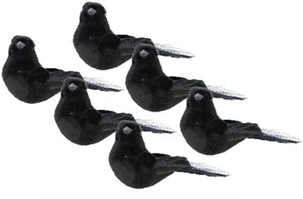 Cosy @ Home 6x stuks kunststof decoratie vogels op clip zwart 12 cm