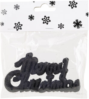 Cosy @ Home 6x stuks Merry Christmas kersthangers zwart van kunststof 10 cm kerstornamenten - Kersthangers