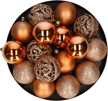 Cosy @ Home Kerstballen - koper - 16x stuks - 6 cm - kunststof - mix