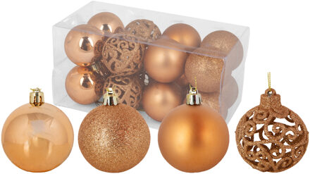 Cosy @ Home Kerstballen - koper - 32x stuks - 6 cm - kunststof - mix