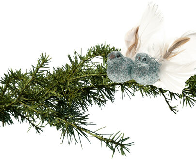 Cosy @ Home Kerstboom vogels op clip 2x stuks - glitter ijsblauw 11 cm