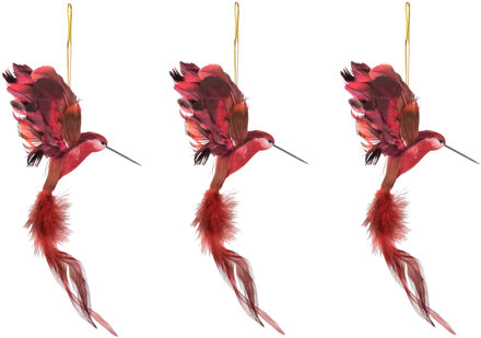 Cosy @ Home Kersthanger kolibrie vogel - 3x stuks - rood - 18 cm - kunststof - kerstornamenten
