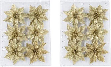 Cosy @ Home Kersthangers - 24x - bloemen ijzerdraad - glitter - goud - Decoratiebloemen - kerstboomversiering