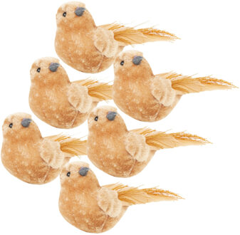 Cosy @ Home Kerstversiering decoratie vogels - op clip - 6x stuks - caramel bruin - 12 cm - kunststof