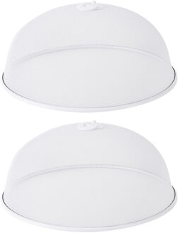 Cosy @ Home Metalen vliegenkap/voedselkap - Set van 2x stuks - wit - rond - Dia 35 cm - Afdekkappen/vliegenkappe