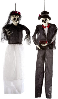 Cosy @ Home Set van 2x hangende horror decoratie skelet 92 cm Day Of Death dame en heer - Halloween poppen Multikleur