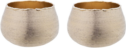 Cosy @ Home Set van 2x stuks theelichthouder / waxinelichthouder geborsteld aluminium goud 10 x 6,5 cm