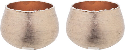 Cosy @ Home Set van 2x stuks theelichthouder / waxinelichthouder geborsteld aluminium rose 10 x 6,5 cm