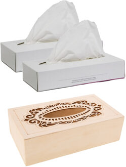 Cosy @ Home Tissuedoos/tissuebox van hout met sierlijk design 26 x 14 cm met vulling - Tissuehouders