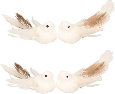 Cosy&Trendy 10x stuks Kerstversiering/kerstdecoratie vogels op clip wit 11 cm - Kersthangers