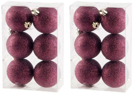 Cosy&Trendy 12x Aubergine glitter kerstballen 6cm kunststof - kerstversiering