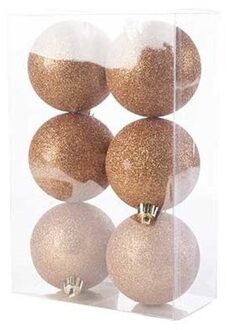 Cosy&Trendy 12x Koperen glitter kerstballen 8 cm kunststof - Kerstbal Koperkleurig