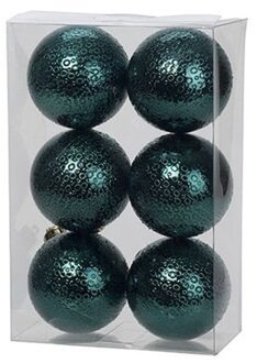 Cosy&Trendy 12x Kunststof kerstballen cirkel motief petrol blauw 6 cm kerstboom versiering/decoratie - Kerstbal