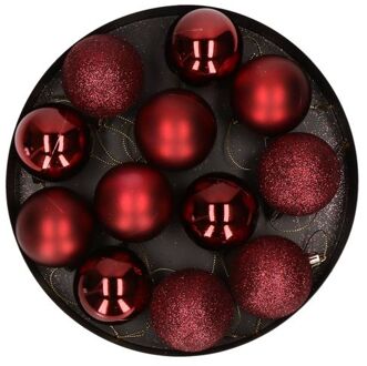 Cosy&Trendy 12x Kunststof kerstballen glanzend/mat donkerrood 6 cm kerstboom versiering/decoratie - Kerstbal
