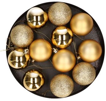 Cosy&Trendy 12x Kunststof kerstballen glanzend/mat goud 6 cm kerstboom versiering/decoratie - Kerstbal Goudkleurig
